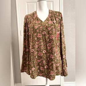 ❤️ Cottagecore Floral Printed Top Long Bell Sleeve Size XS Boho Office Casual